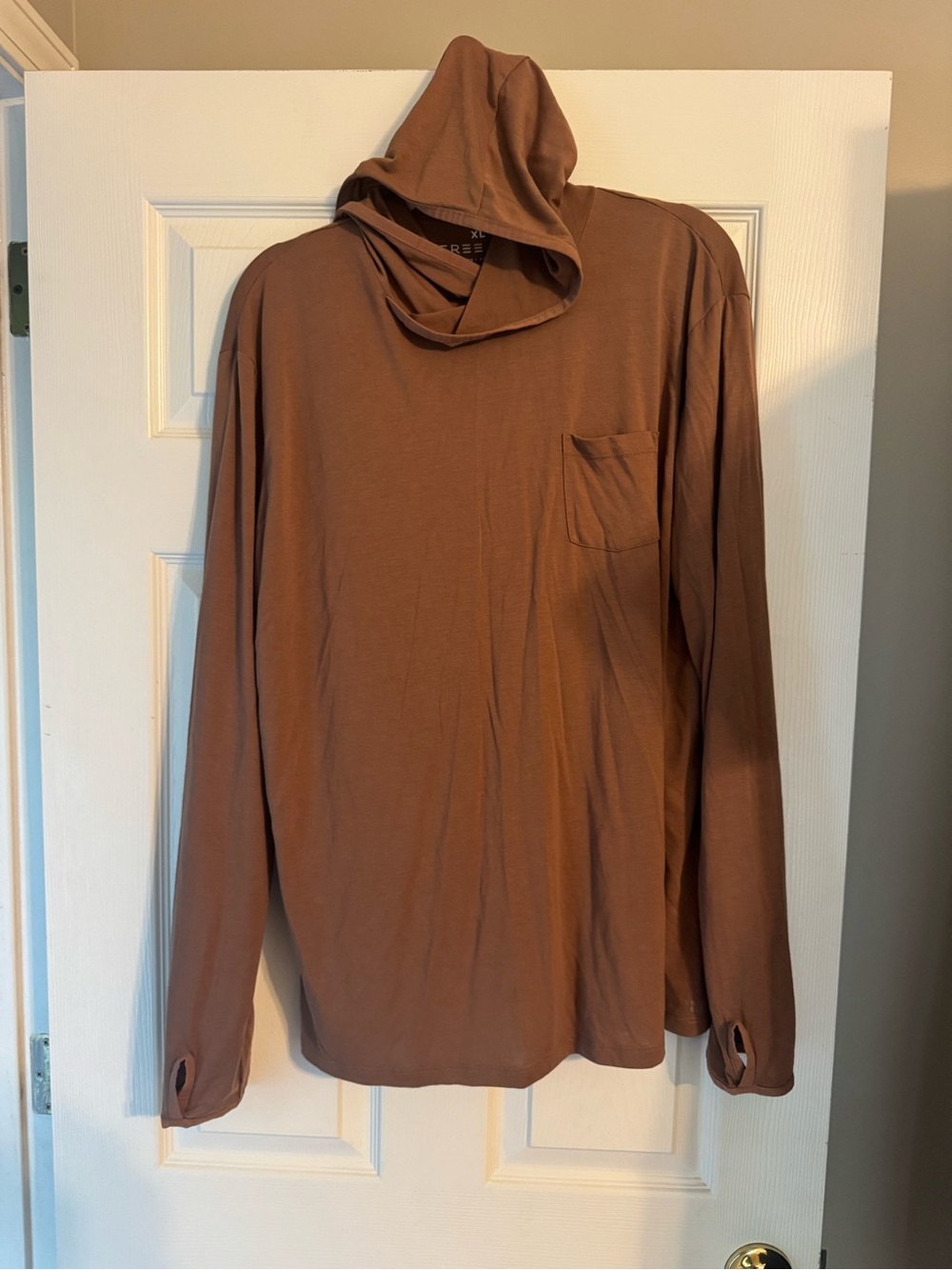 Free Fly Men’s Bamboo Hoodie Lightweight Hooded Long Sleeve Tee- Brown/Dark Rust
